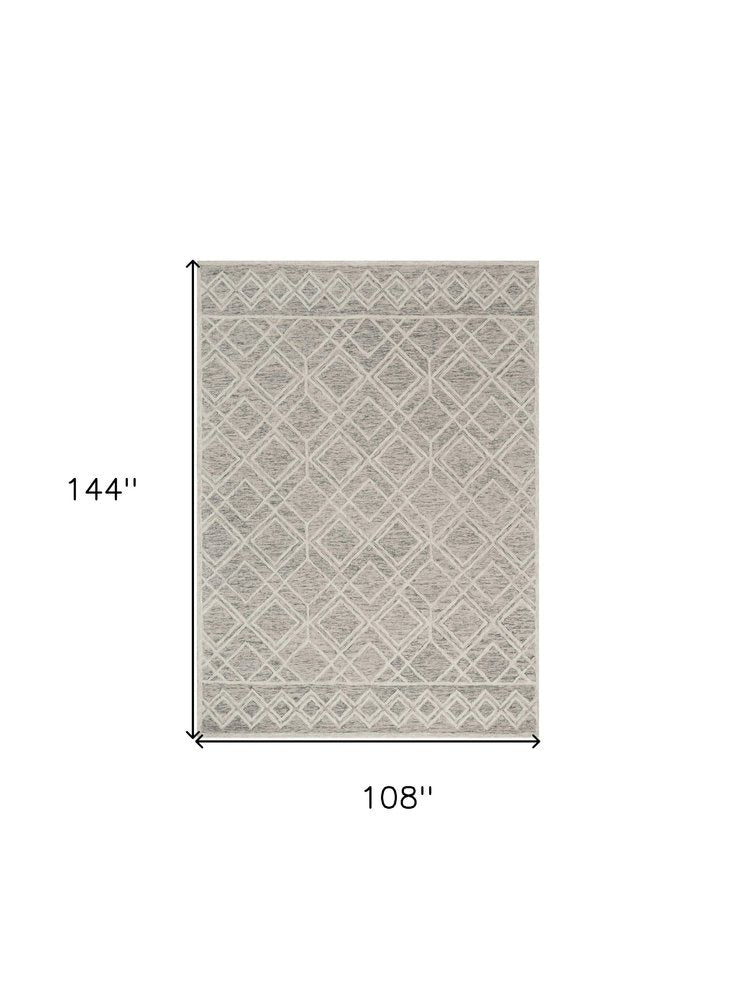 9' X 12' Sand Beige And Ivory Wool Geometric Hand Tufted Area Rug
