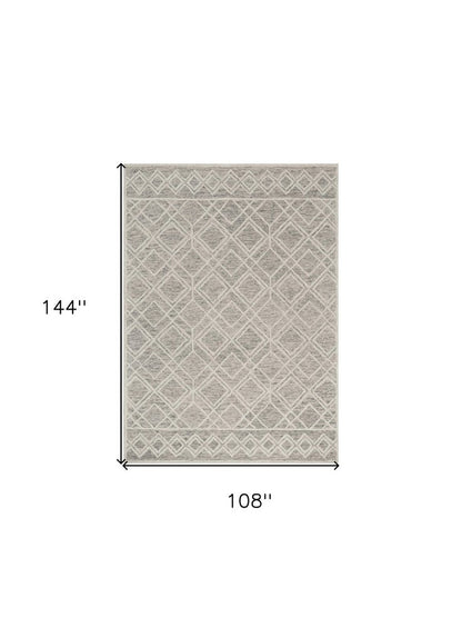 5' X 7' Sand Beige And Ivory Wool Geometric Hand Hooked Area Rug