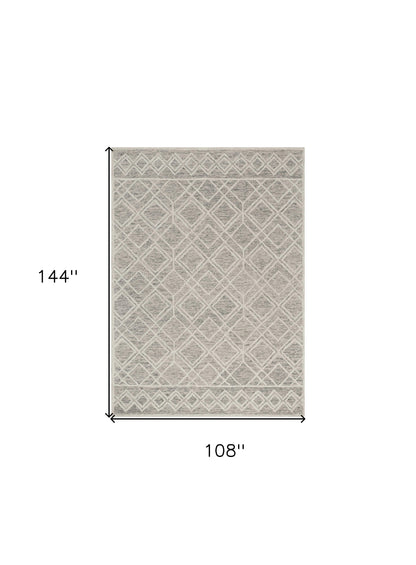 5' X 7' Sand Beige And Ivory Wool Geometric Hand Hooked Area Rug