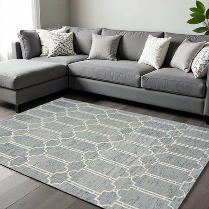 5' X 7' Slate Blue And Ivory Wool Geometric Hand Tufted Area Rug