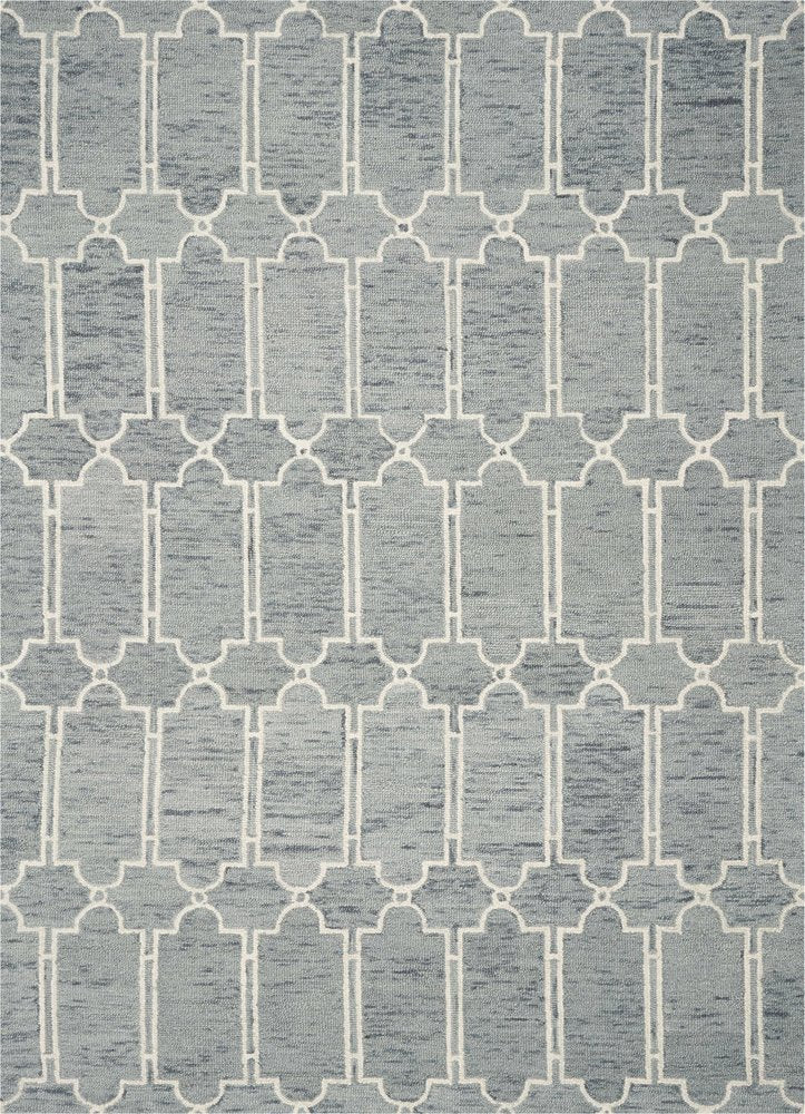 5' X 7' Slate Blue And Ivory Wool Geometric Hand Tufted Area Rug