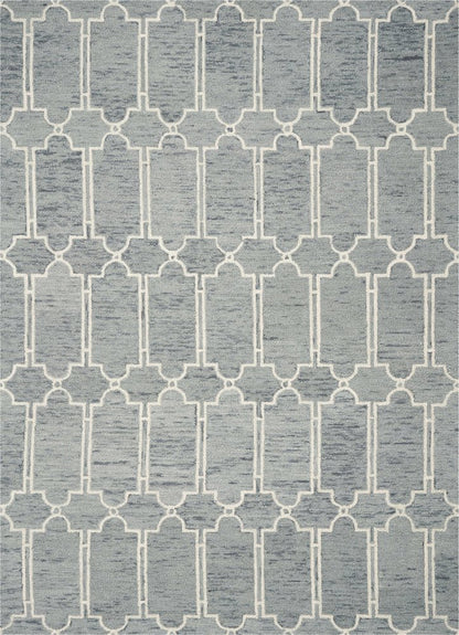 5' X 7' Slate Blue And Ivory Wool Geometric Hand Tufted Area Rug