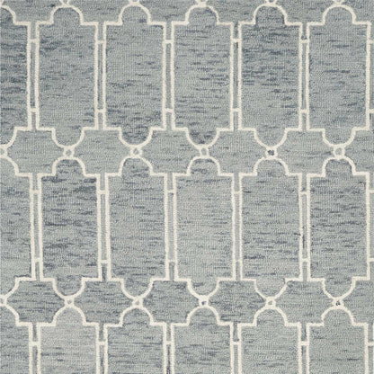 8' X 10' Slate Blue And Ivory Wool Geometric Hand Tufted Area Rug