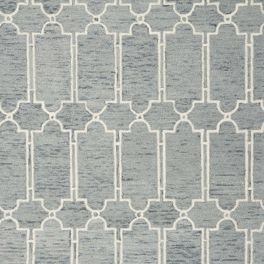 5' X 7' Slate Blue And Ivory Wool Geometric Hand Tufted Area Rug