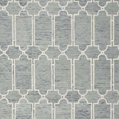 5' X 7' Slate Blue And Ivory Wool Geometric Hand Tufted Area Rug