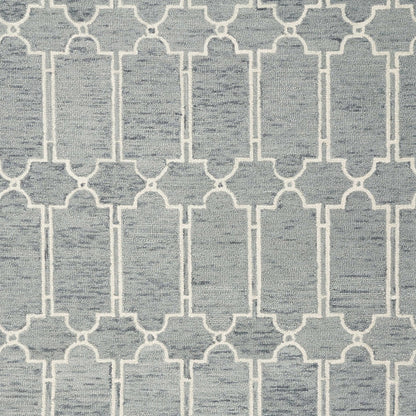 8' X 10' Slate Blue And Ivory Wool Geometric Hand Tufted Area Rug