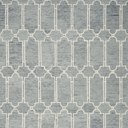8' X 10' Slate Blue And Ivory Wool Geometric Hand Tufted Area Rug