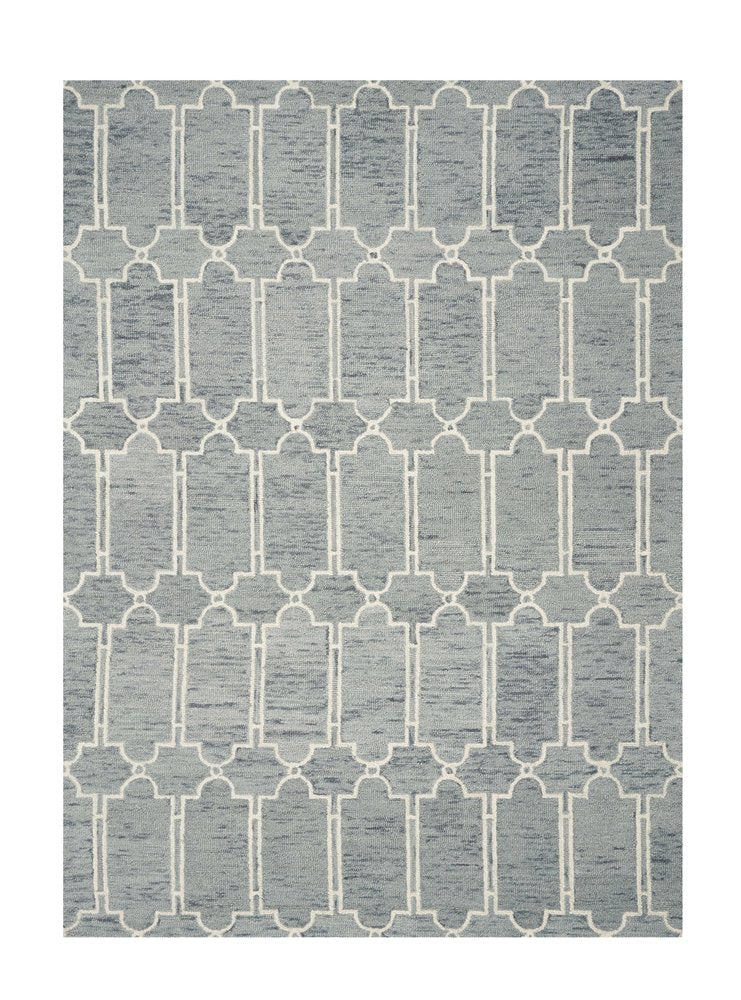 5' X 7' Slate Blue And Ivory Wool Geometric Hand Tufted Area Rug