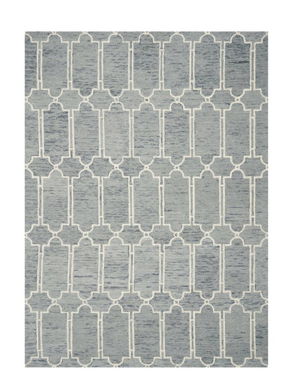 5' X 7' Slate Blue And Ivory Wool Geometric Hand Tufted Area Rug