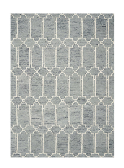 8' X 10' Slate Blue And Ivory Wool Geometric Hand Tufted Area Rug