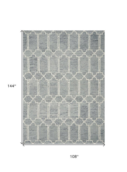 5' X 7' Slate Blue And Ivory Wool Geometric Hand Tufted Area Rug