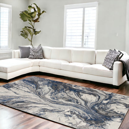 5' X 8' Grey Machine Woven Abstract Watercolor Indoor Area Rug