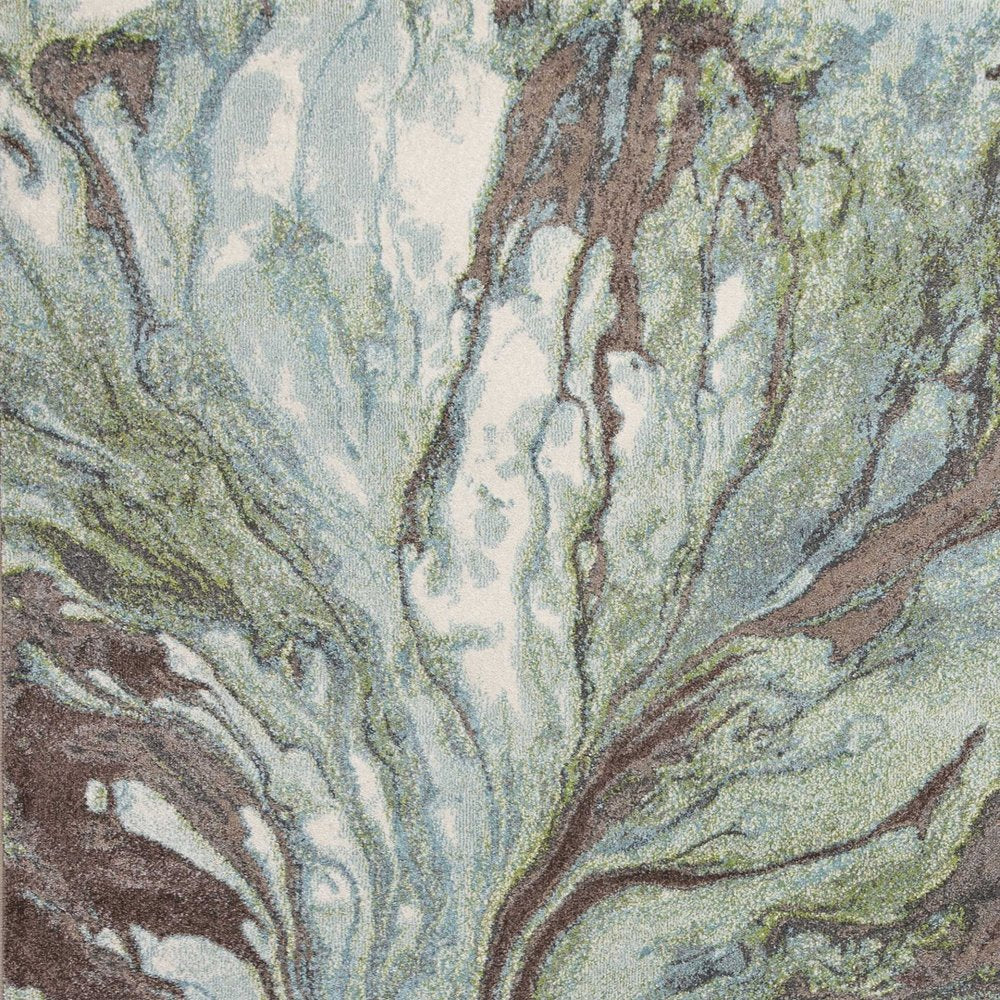 5' X 8' Green And Brown Abstract Area Rug