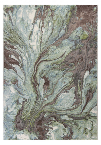 5' X 8' Green And Brown Abstract Area Rug