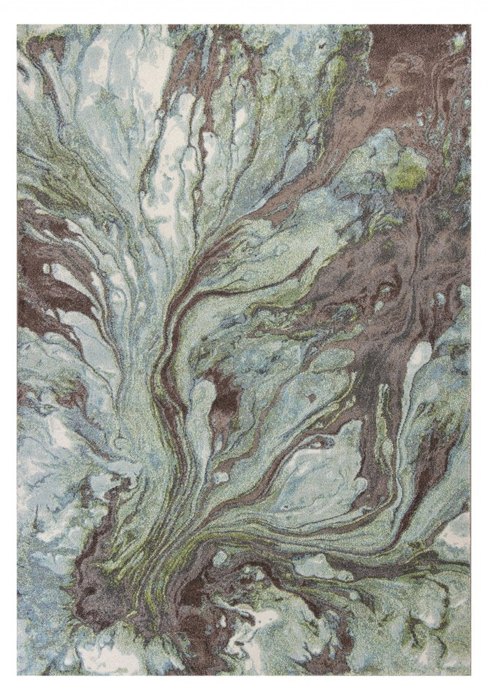 5' X 8' Green And Brown Abstract Area Rug