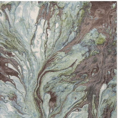 5' X 8' Green And Brown Abstract Area Rug