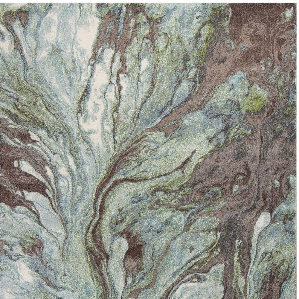 5' X 8' Green And Brown Abstract Area Rug