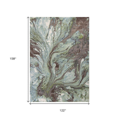 5' X 8' Green And Brown Abstract Area Rug