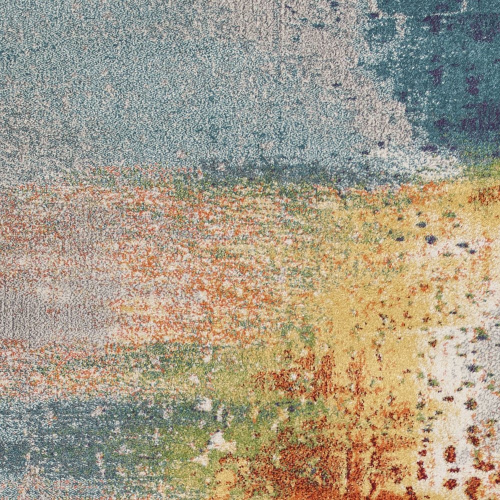 10' X 13' Blue Rust And Orange Abstract Area Rug