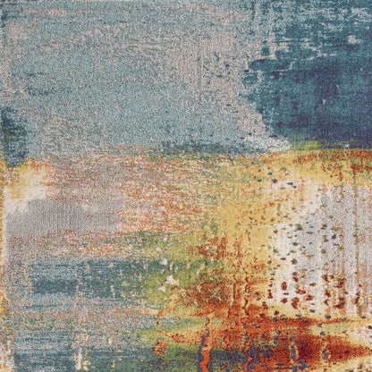 10' X 13' Blue Rust And Orange Abstract Area Rug