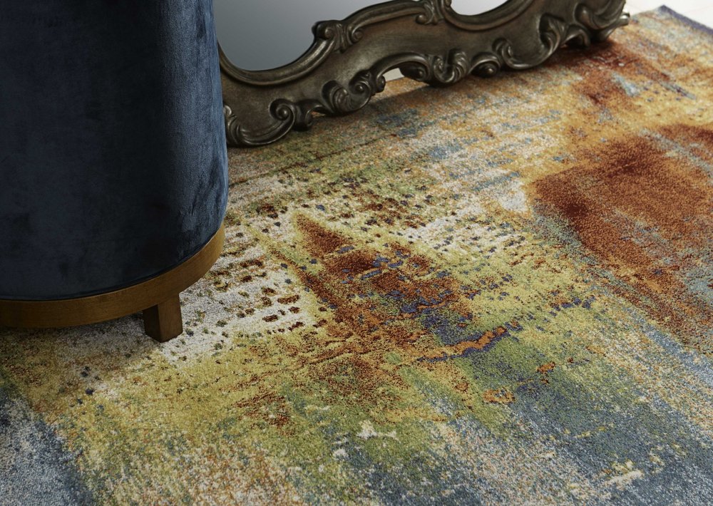 10' X 13' Blue Rust And Orange Abstract Area Rug