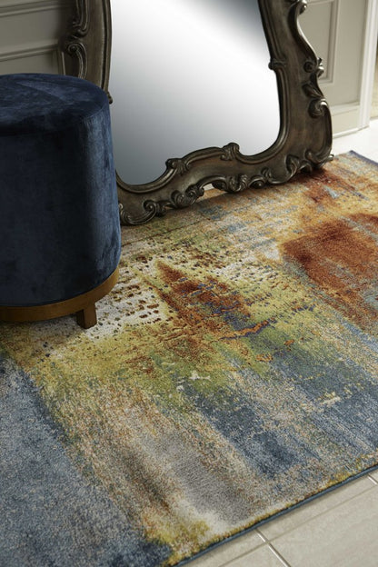 10' X 13' Blue Rust And Orange Abstract Area Rug