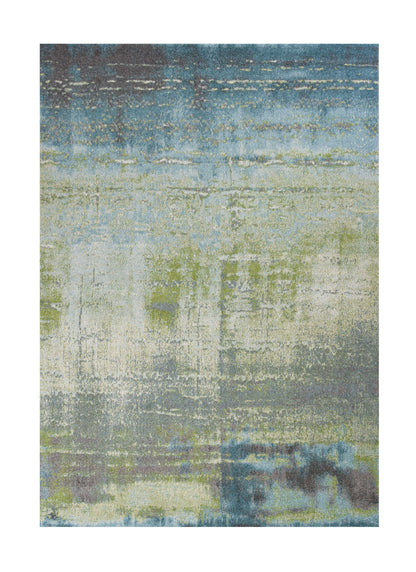 7' X 10' Blue Green Machine Woven Abstract Brushstroke Indoor Area Rug