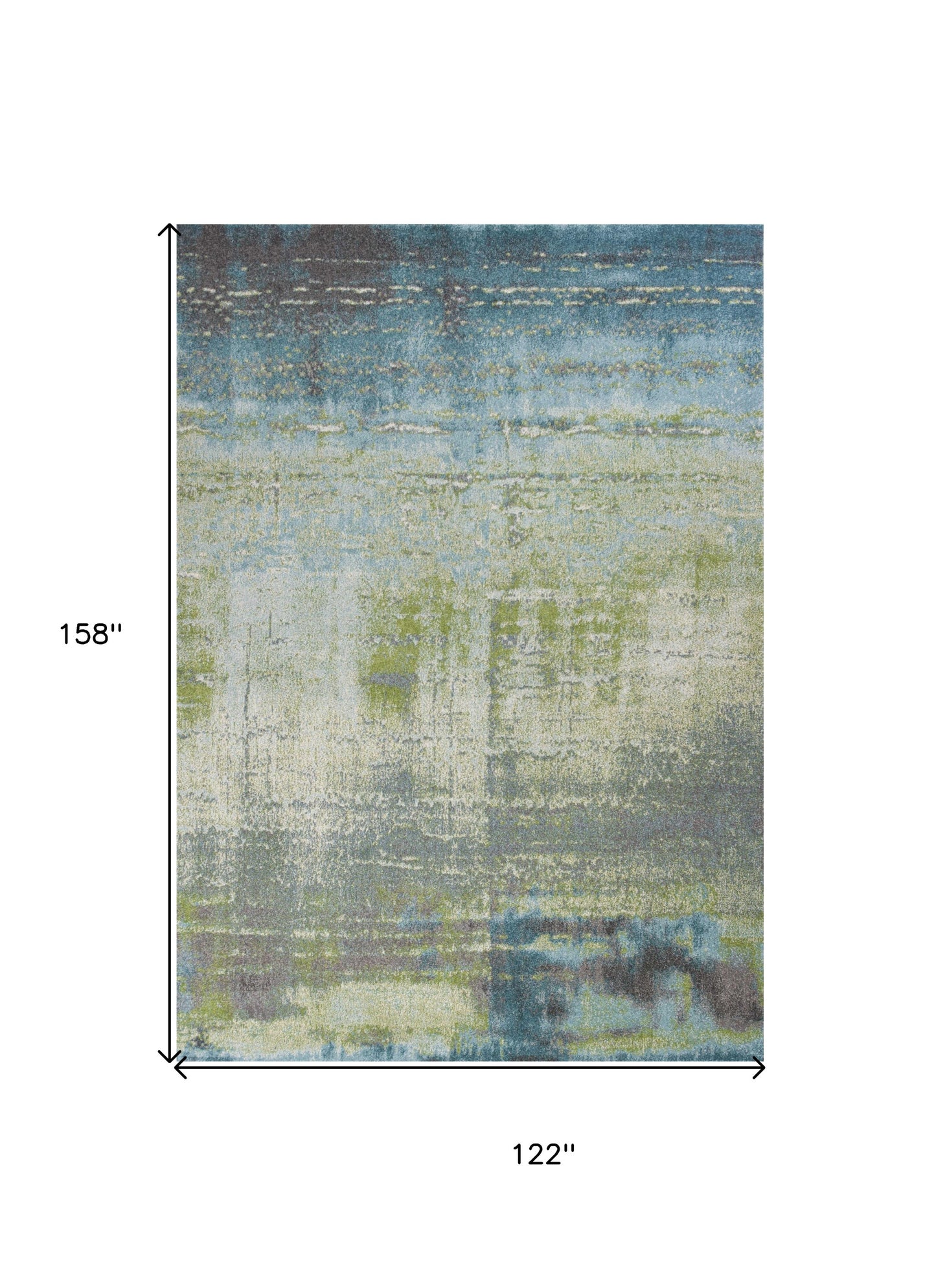 7' X 10' Blue Green Machine Woven Abstract Brushstroke Indoor Area Rug