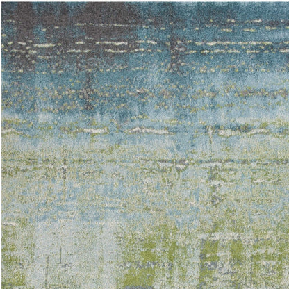 7' X 10' Blue Green Machine Woven Abstract Brushstroke Indoor Area Rug