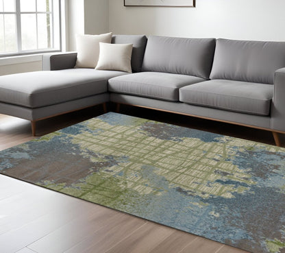 8' X 11' Green Blue Machine Woven Abstract Indoor Area Rug