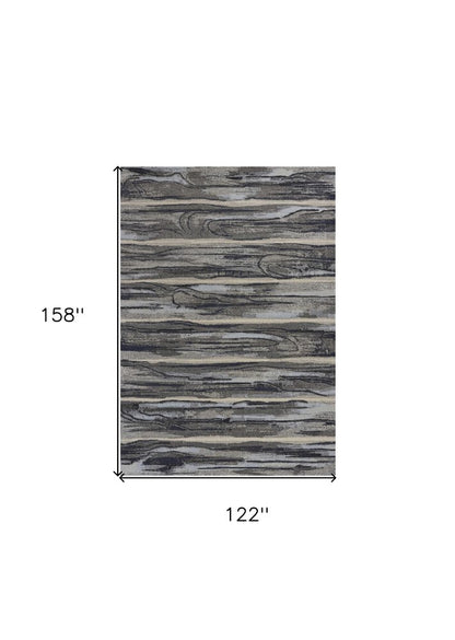 8' X 11' Gray Blue And Black Abstract Area Rug