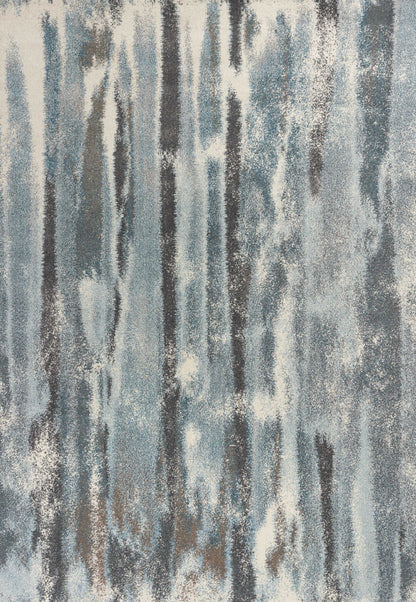 7' X 10' Teal Blue And White Abstract Distressed Area Rug