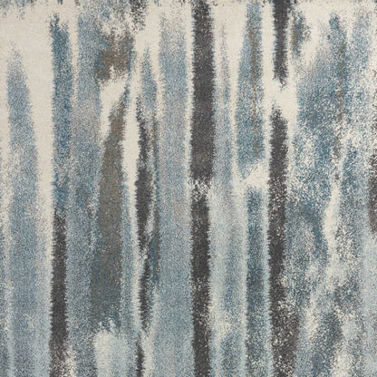 7' X 10' Teal Blue And White Abstract Distressed Area Rug
