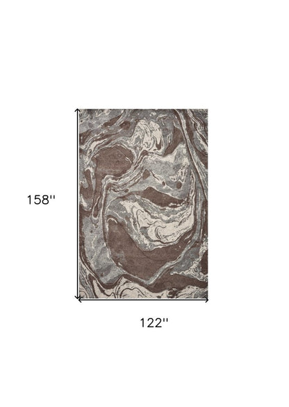7' X 10' Brown And Ivory Abstract Area Rug