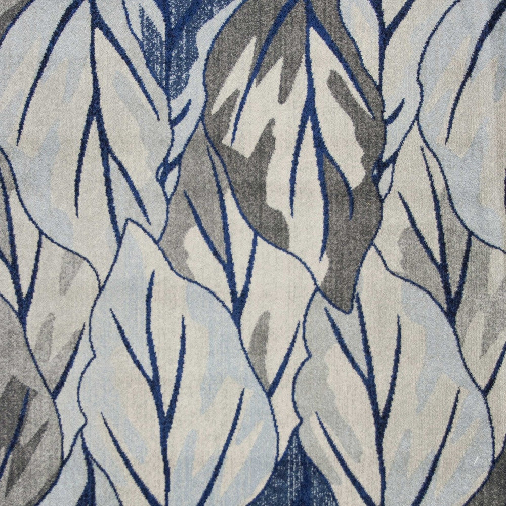 8' X 11' Grey Navy Machine Woven Oversized Leaves Indoor Area Rug