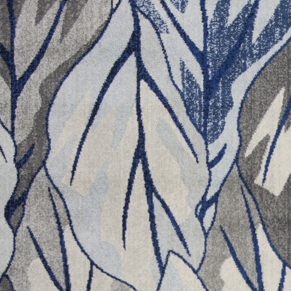 10' X 13' Gray And Navy Blue Botanical Leaves Area Rug