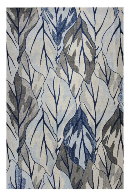 10' X 13' Gray And Navy Blue Botanical Leaves Area Rug