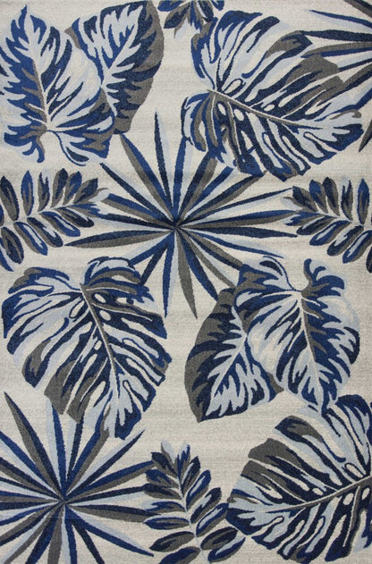 10' X 13' Gray And Blue Botanical Leaves Area Rug