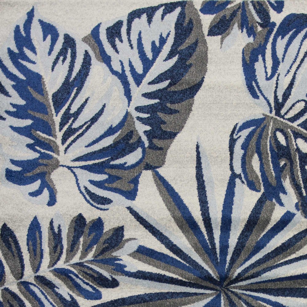 10' X 13' Gray And Blue Botanical Leaves Area Rug