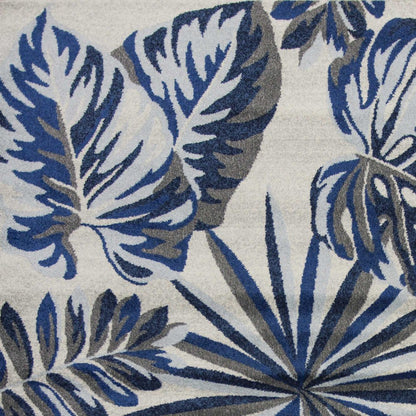 10' X 13' Gray And Blue Botanical Leaves Area Rug