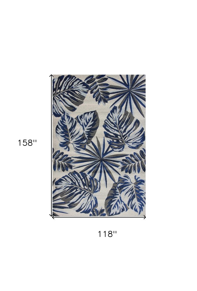 10' X 13' Gray And Blue Botanical Leaves Area Rug