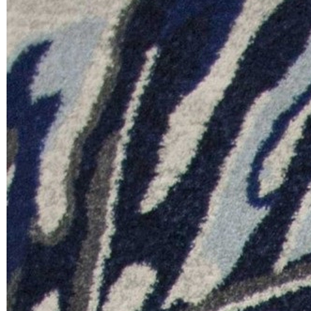 10' X 13' Grey Blue Machine Woven Tropical Leaves Indoor Area Rug