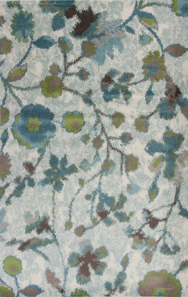 10' X 13' Teal Blue White And Green Floral Vines Area Rug