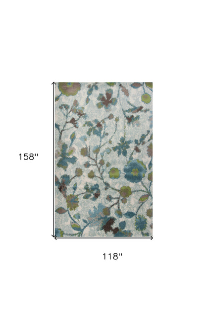 5' X 8' Teal Blue Machine Woven Floral Indoor Area Rug