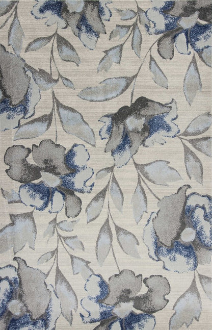 9' X 13' Ivory Blue And Gray Floral Vines Area Rug