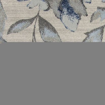 7' X 10' Ivory Blue And Gray Floral Vines Area Rug