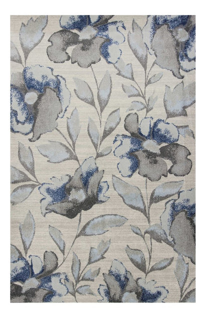5' X 8' Ivory Blue And Gray Floral Vines Area Rug