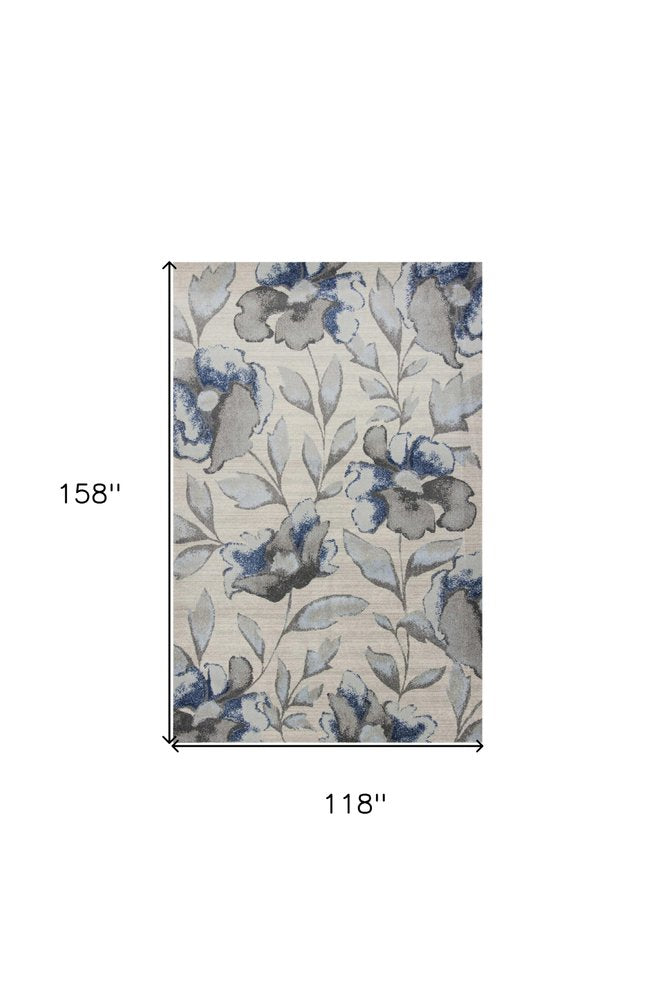 5' X 8' Ivory Blue And Gray Floral Vines Area Rug
