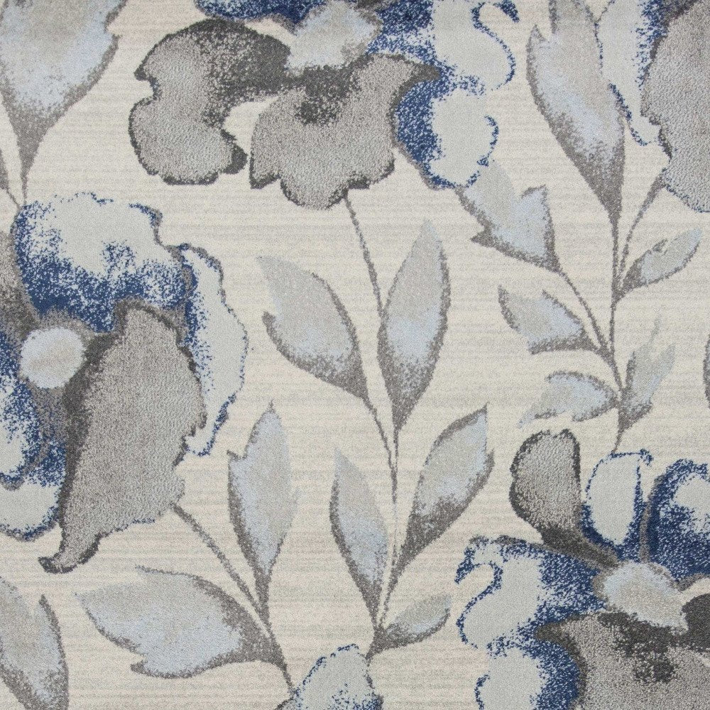 5' X 8' Ivory Blue And Gray Floral Vines Area Rug