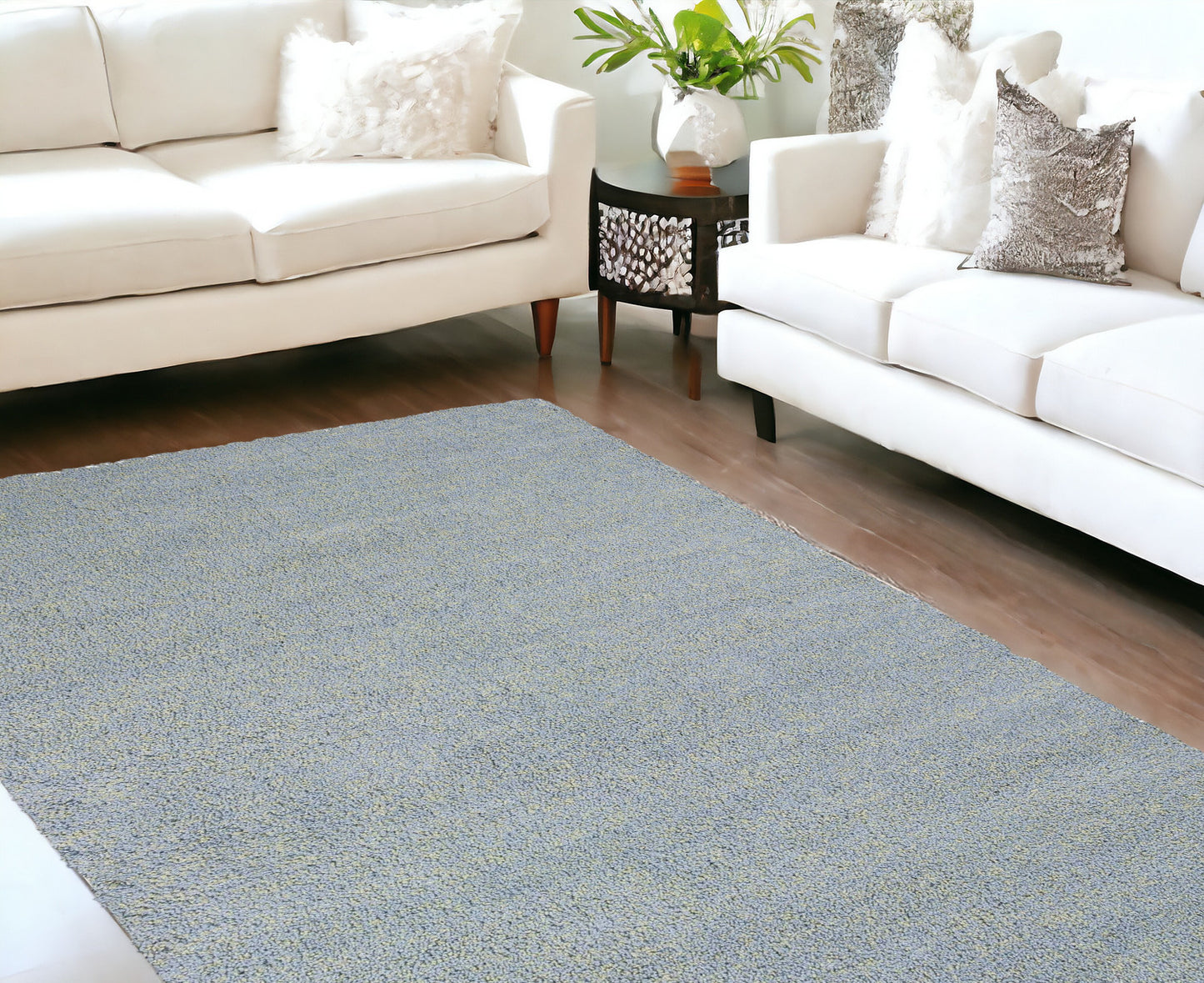 2' X 4' Polyester Blue Heather Area Rug